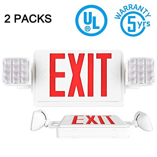 SPECTSUN Exit Sign with Emergency Light, Red Emergency Exit Lights with Battery Backup - 2 Pack, Exit Light with Emergency Light/Photoluminescent Exit Sign/Emergency Exit Light Led/Lighted Exit Sign SPECTSUN Exit Sign with Emergency Light, Red Emergency Exit Lights with Battery Backup - 2 Pack, Exit Light with Emergency Light/Photoluminescent Exit Sign/Emergency Exit Light Led/Lighted Exit Sign
