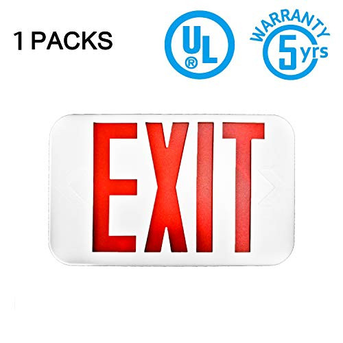 SPECTSUN 1 Pack LED Exit Sign with Battery Backup, Red Exit Light Hardwired Exit Sign, 120V/277V Exit Sign with Arrow, UL Exit Sign Lighting, Commercial Egress Light, Plastic 2 Sided Fire Exit Sign