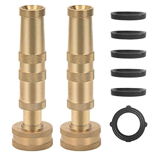 STYDDI Solid Brass Ultimate Hose Nozzle, 4" Heavy-Duty Brass Adjustable Twist Garden Hose Nozzle with 6 Rubber Washers, 2 Pack