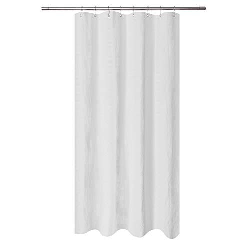 Stall Shower Curtain Fabric 48 x 72 inch, Waffle Weave, Hotel Luxury Spa, 230 GSM Heavy Duty, Water Repellent, Machine Washable, White Pique Pattern Decorative Bathroom Curtain