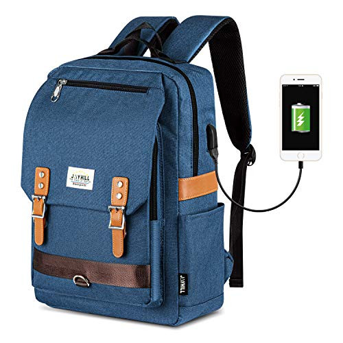 Vintage Laptop Backpack, Casual School College Backpack for Women for Men, Fits 15.6 Inch Notebook With USB Charging Port (Navy)