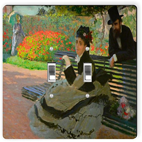 Rikki Knight 3482 Double Toggle Claude Monet Art Camille Monet On A Garden Bench Design Light Switch Plate