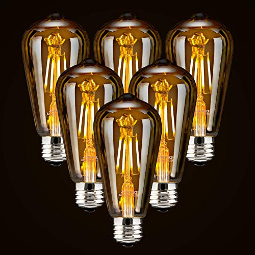 6-Pack LED Dimmable Edison Light Bulbs 40W Equivalent Vintage Light Bulb, 2200K-2400K Warm White (Amber Glass), Antique LED Edison Bulbs, Squarrel Cage Filament,ST64, E26 LED Bulb Base (4W- 6 Pack)