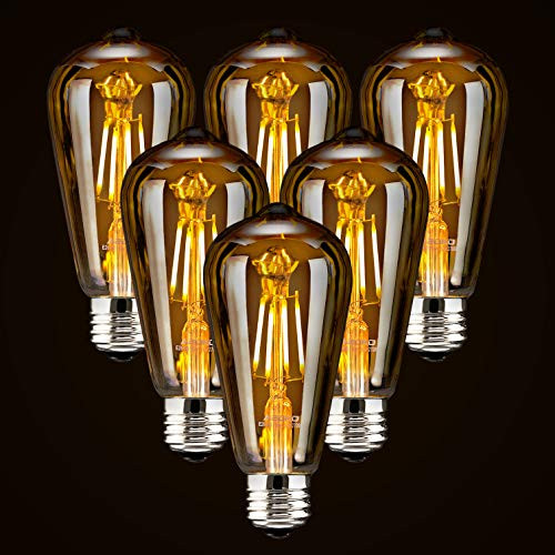 6-Pack LED Dimmable Edison Light Bulbs 40W Equivalent Vintage Light Bulb, 2200K-2400K Warm White (Amber Glass), Antique LED Edison Bulbs, Squarrel Cage Filament,ST64, E26 LED Bulb Base (4W- 6 Pack) 6-Pack LED Dimmable Edison Light Bulbs 40W Equivalent Vintage Light Bulb, 2200K-2400K Warm White (Amber Glass), Antique LED Edison Bulbs, Squarrel Cage Filament,ST64, E26 LED Bulb Base (4W- 6 Pack)