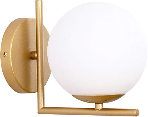 Wall Sconce Lighting, White Glass Globe, Gold Wall Lamp, Mid-Century Modern Style, Light Fixture for Bedroom, Living Room, Bathroom, Hallway, Entryway Wall Sconce Lighting, White Glass Globe, Gold Wall Lamp, Mid-Century Modern Style, Light Fixture for Bedroom, Living Room, Bathroom, Hallway, Entryway