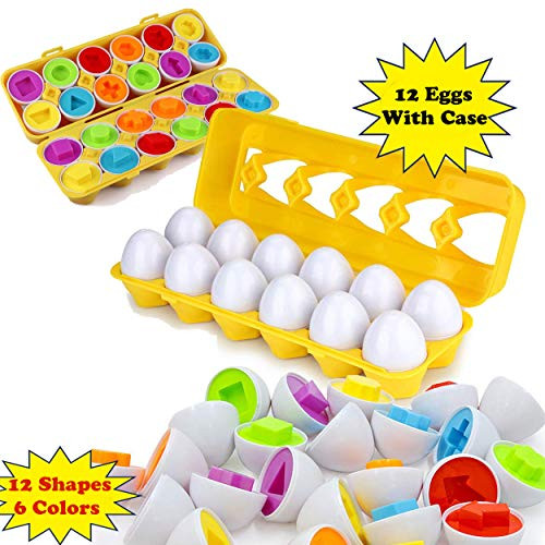 Littolo Matching Eggs Toddler Toys, Educational Colors & Recognition Skills Study Toys, For Learn Colors & Shapes Match Egg Set, For Age 2 Years Old &Up, Kids Baby Toddlers Boys Girls.(12 Eggs & Case)