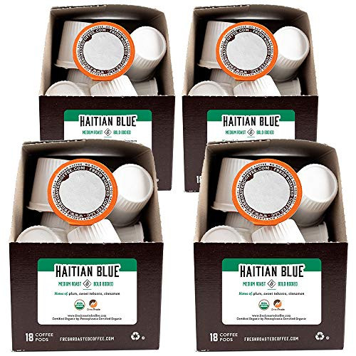 Fresh Roasted Coffee LLC, Organic Haitian Blue Coffee Pods, Medium Roast, 72 Count