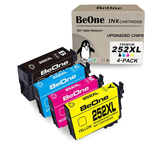 BeOne 252XL 4-Pack Remanufactured Ink Cartridge Replacement for Epson 252 XL T252 T252XL to Use with WorkForce WF-7710 WF-7720 WF-3640 WF-3620 WF-7610 WF-7620 WF-7210 WF-7110 WF7710 Printer (BK C M Y)