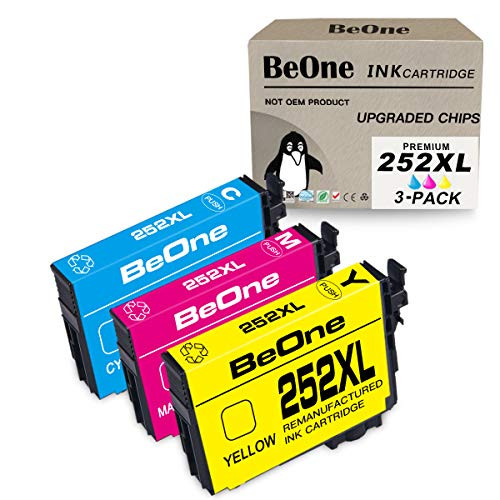 BeOne 252XL 3-Pack Remanufactured Ink Cartridge Replacement for Epson 252 XL T252 T252XL to Use with WorkForce WF-7710 WF-7720 WF-3640 WF-3620 WF-7610 WF-7620 WF-7210 WF-7110 WF7710 Printer (1C 1M 1Y)