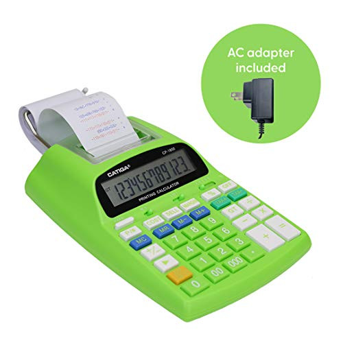 Catiga 12-Digit Desktop Printing Calculator with Tax Functions, Two Color,2.03 Lines/sec, with AC Adapter, CP-1800 for Home/Office, Comes with AC Guaranteed (Green, with AC)