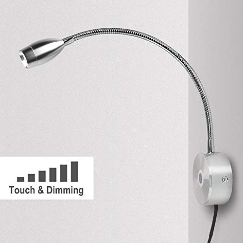 Reading Light for Books in Bed Dimmable Touch Switch Reading Lamps Bedside Wall Mounted LED Gooseneck Headboard Spotlight (3W, Warm White)