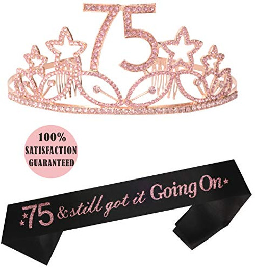 75th Birthday Gifts for Women, 75th Birthday Tiara and Sash Pink, Happy 75th Birthday Party Supplies, 75 Black Glitter Satin Sash and Crystal Tiara Crown, 75th Birthday Party for Decorations 75th Birthday Gifts for Women, 75th Birthday Tiara and Sash Pink, Happy 75th Birthday Party Supplies, 75 Black Glitter Satin Sash and Crystal Tiara Crown, 75th Birthday Party for Decorations