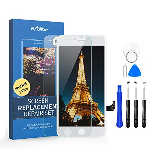 Flylinktech for iPhone 7 Plus Screen Replacement, LCD Display Digitizer Touch Screen for iPhone 7 Plus Screen Assembly with Full Repair Tools?5.5 Inch, White?