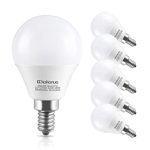 Kakanuo LED Light Bulbs Candelabra Base 60W Equivalent,E12 Base Warm White 2700K Candle Light,LED Bulbs for Ceiling Fan Decorative G45 LED Globe Bulbs,Non-Dimmable(Pack of 6)