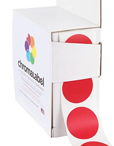 ChromaLabel 1 Inch Round Permanent Color-Code Dot Stickers, 1000 per Dispenser Box, Red