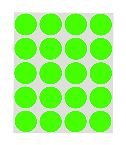 ChromaLabel 1 Inch Round Removable Color-Code Dot Stickers, 1000 Pack, 20 Labels per Sheet, Fluorescent Green