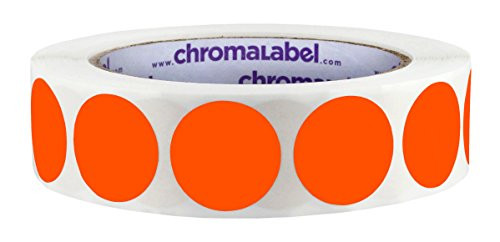 ChromaLabel 1 Inch Round Permanent Color-Code Dot Stickers, 1000 per Roll, Fluorescent Red-Orange