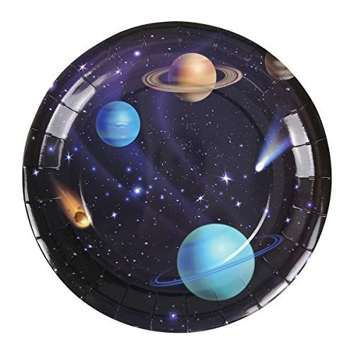 Cieovo 24 Count Outer Space Disposable Plates Space Solar System Planet Party Paper Dinner Dessert Plates for Baby Shower Kids Space Themed Birthday Party Supplies