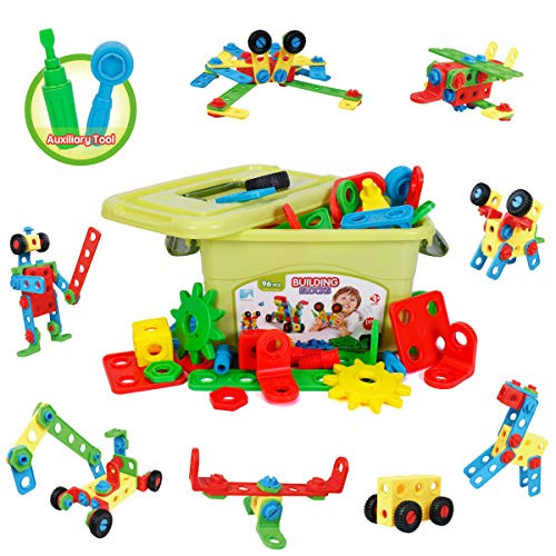 YIER Kids STEM Building Toys Toddlers Educational Construction Engineering Building Blocks Set for 3 4 5 6 7 Year Old Boys & Girls Best Learning Toy Gift Kit with Engineering Blocks Wheels and Bolts