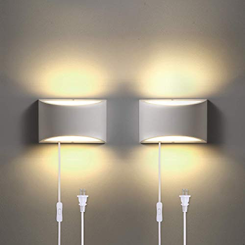 TRLIFE Wall Sconce Plug in, Modern Wall Sconce 9W 3000K Warm White Wall Lights with Plug in Cord, Wall Mounted Wall Sconce with 6FT Plug in Cord and On/Off Switch on The Cord (Set of 2)