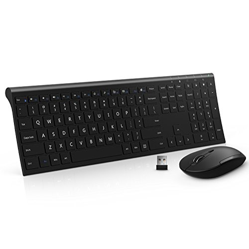 Wireless Keyboard Mouse, Jelly Comb 2.4GHz Ultra Slim Full Size Rechargeable Wireless Keyboard and Mouse Combo for Windows, Laptop, Notebook, PC, Desktop, Computer (Black)