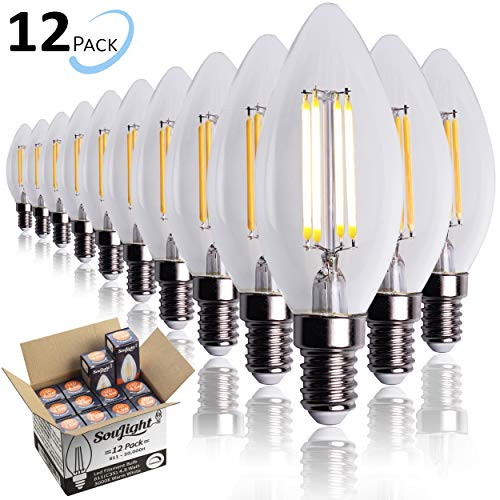 Dimmable B11 E12 LED Candelabra Base Bulbs  4 Filament Vintage Style - 4.5 Watt Equivalent 40W Incandescent Bulb - Warm White 3000K - Chandelier led Night Bulbs  Clear - Pack of 12