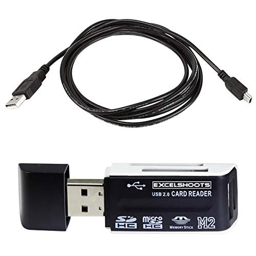 USB Cable for Canon Powershot ELPH 180 Digital Camera - Black, 6 Feet + 4-in-1 USB Card Reader.