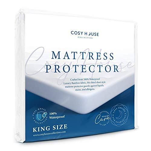 Cosy House Luxury Bamboo Mattress Protector - Waterproof, Hypoallergenic & Ultra Soft Breathable Fitted Mattress Cover for Bed - PVC, Phthalate & Vinyl-Free (King)