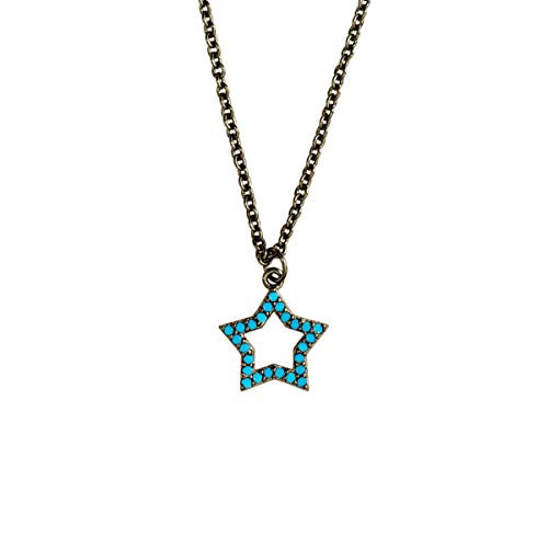 ELEGANT CONFETTI 18K Black Gold Plated Simulated Turquoise Star Pendant Necklace