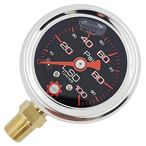 LSD TUNING USA Pressure Gauge for Fuel and Oil - Liquid Filled 0-100 Psi (Black)