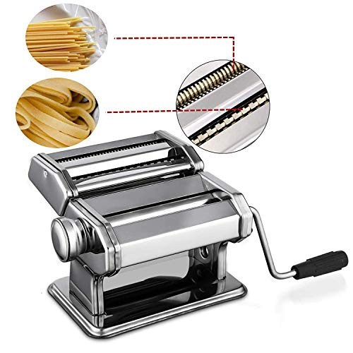 Pasta Maker Machine Stainless Steel Pasta Roller Machine Includes Pasta Cutter Hand Crank Lasagna Fresh Noodles for Home Kitchen (White)