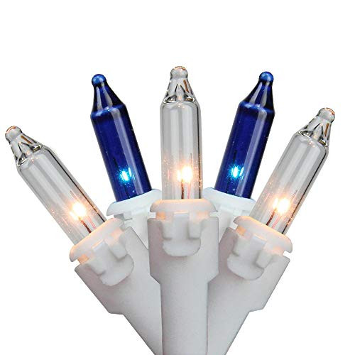 35-Count Blue and Clear Perm-O-Snap Mini Christmas Light Set, 7ft White Wire