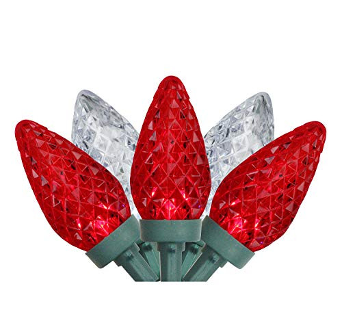 Northlight 100 Red and Pure White Faceted LED C9 Christmas Lights - 66 ft Green Wire