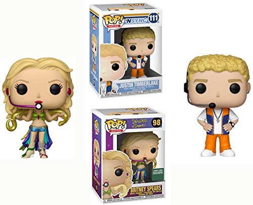 Funko 00's Pop Music Icons! + Power Couple Pop! Bundled: Justin Timberlake (NSYNC) 111 +Britney Spears (98) Exclusive Slave 4U Metallic 2 Pack