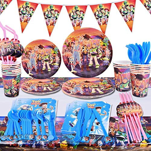 Toy Story Party Supplies Kit - Party Favors Birthday Party Decoration Cutlery Bag Table Cover Plates Cups Napkins Straws Utensils