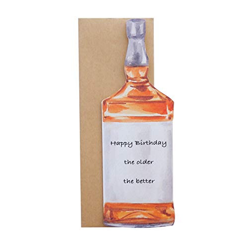 Birthday Card For Him - Whiskey Bottle Happy Birthday Funny Greeting Card for Boyfriend, Son, Father, Grandpa with Kraft Envelope - 9.5" x 3.3" - Special and Humorous for Whiskey Lover - Blank Inside