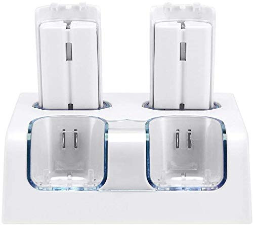 Wii Charging Station, Aasybath Wii Dual Charge Dock with 4 Rechargeable Batteries for Wii Remote Controller (White)