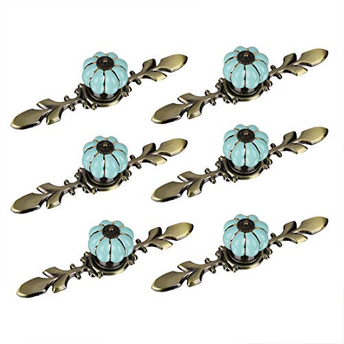 uxcell 6pcs Ceramic Knobs Vintage Knob Drawer Pumpkin Shaped Pull Handle Furniture Kitchen Cabinet Cupboard Wardrobe Dresser Decorative Light Blue