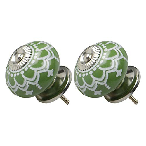 uxcell 2pcs Ceramic Knobs Vintage Knob Drawers Round Pull Handle Furniture Cupboard Wardrobe Dresser Door Decorative, Green