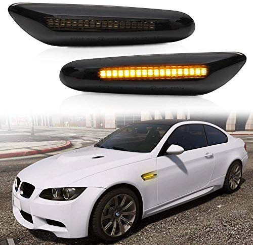 2 Pcs Amber LED Side Marker Turn Signal Light for BMW E90 E91 E92 E93 E46 E53 X3 E83 X 1 E84 E81 E82 E87 E88, Smoke Lens Style Black