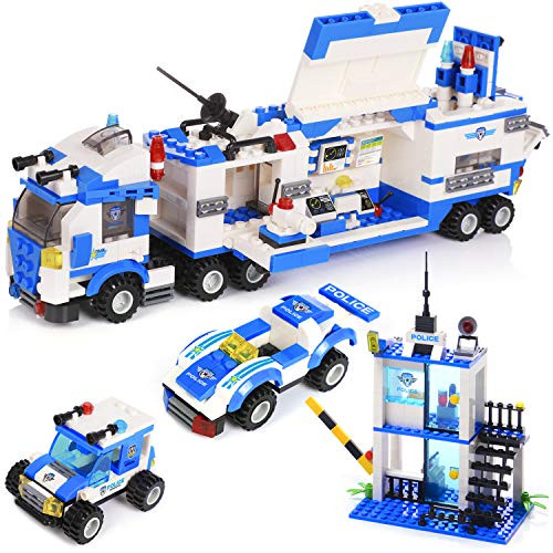 776 Piece City Police Station & Mobile Command Center Truck Building Bricks Toy Kit, City Roleplay Toy Blocks Set with Cop Car & Cruiser, Popular Construction Gift for Kids Boys and Girls Aged 6-12
