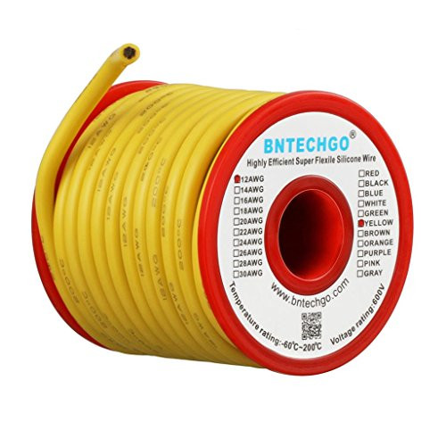 BNTECHGO 12 Gauge Silicone Wire Spool 25 ft Yellow Flexible 12 AWG Stranded Tinned Copper Wire