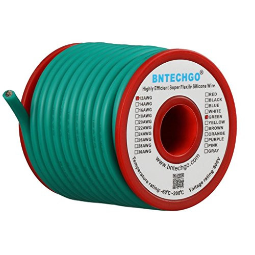 BNTECHGO 12 Gauge Silicone Wire Spool 25 ft Green Flexible 12 AWG Stranded Tinned Copper Wire