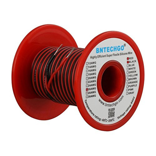 BNTECHGO 26 Gauge Silicone wire spool red and black each 25ft Flexible 26 AWG Stranded Copper Wire