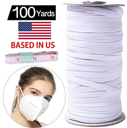 Elastic Bands for Sewing, 100 Yards Braided Elastic Band with Free Tape, 1/4 Inch White Elastic String Cord Heavy Stretch High Elasticity Knit Elastic Band for Sewing Craft DIY