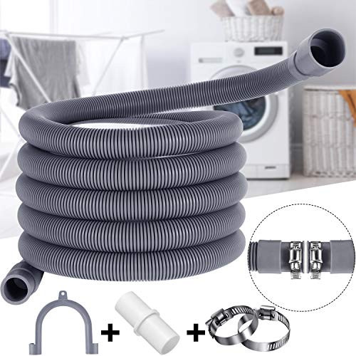 10 ft Universal Washing Machine Drain Hose Flexible Dishwasher Drain Hose Extension Kits Corrugated Washer Discharge Hose with 1 Extension Adapter and 2 Hose Clamps, U-Bend Hose Holder