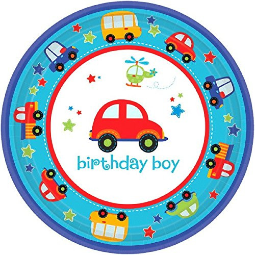 "All Aboard Boy" Round Plates, 7", Birthday