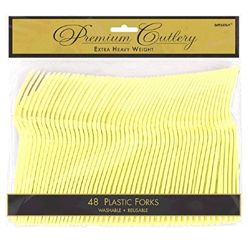 Reusable Party Premium Heavy Weight Plastic Forks Cutlery, Light Yellow, Pack of 48