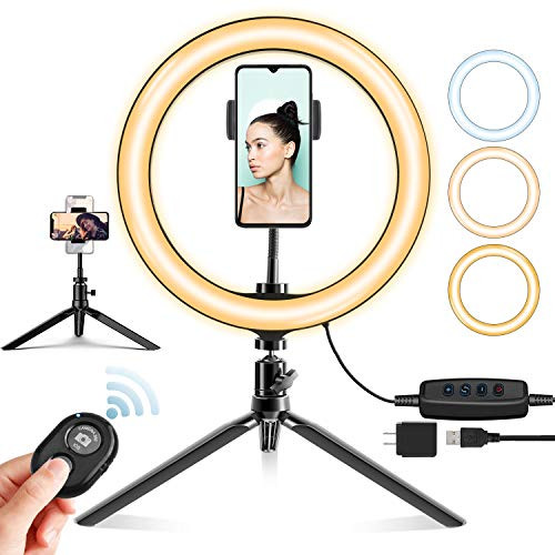 LED Ring Light - 10" Selfie Ring Light with Tripod Stand & Phone Holder, Dimmable Desk Makeup Ring Light, Perfect for Live Streaming, TikTok, YouTube Video, Photography Compatible with iPhone/Android