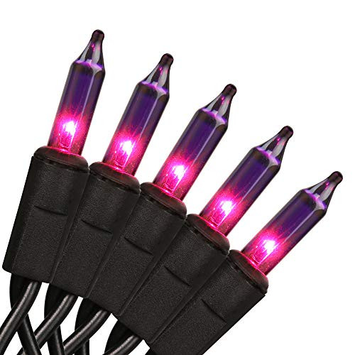 Brizled Purple Halloween Lights, 21.3ft 100 Count Halloween String Lights, 120V UL Certified Black Wire Purple Lights Connectable Mini Light Set for Indoor Outdoor, Halloween, Holiday, Party Decor